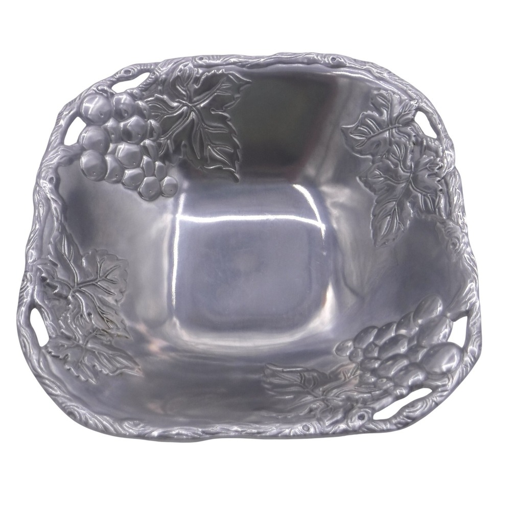 Arthur Court Grape Leaf Aluminum Serving Bowl Square 10 inch Vintage 2001